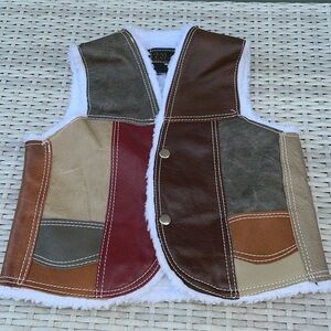 KIDS Leather Patchwork Sherpa Lined Rancher Vest